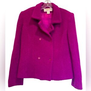 Jones New York Jacket Womens 12 Purple Wool Blend Double Breasted Boucle Coat